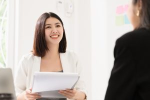 Young woman interviewing for a job